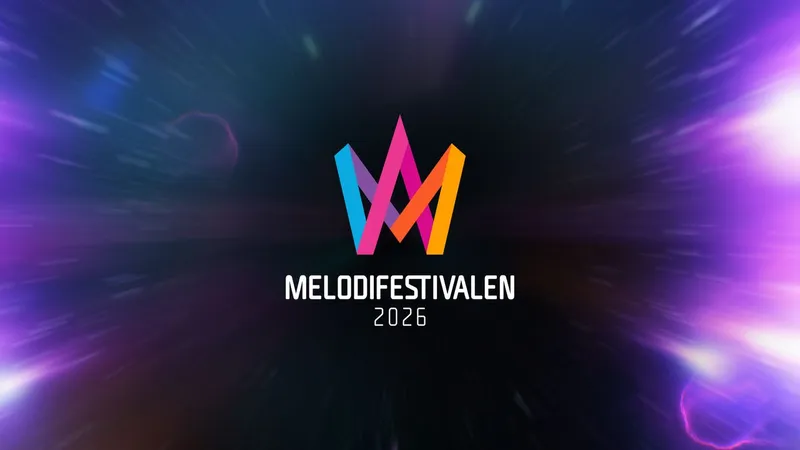 Colorful logo of Melodifestivalen 2026, featuring stylized letters 'M' with a dynamic background of light effects.