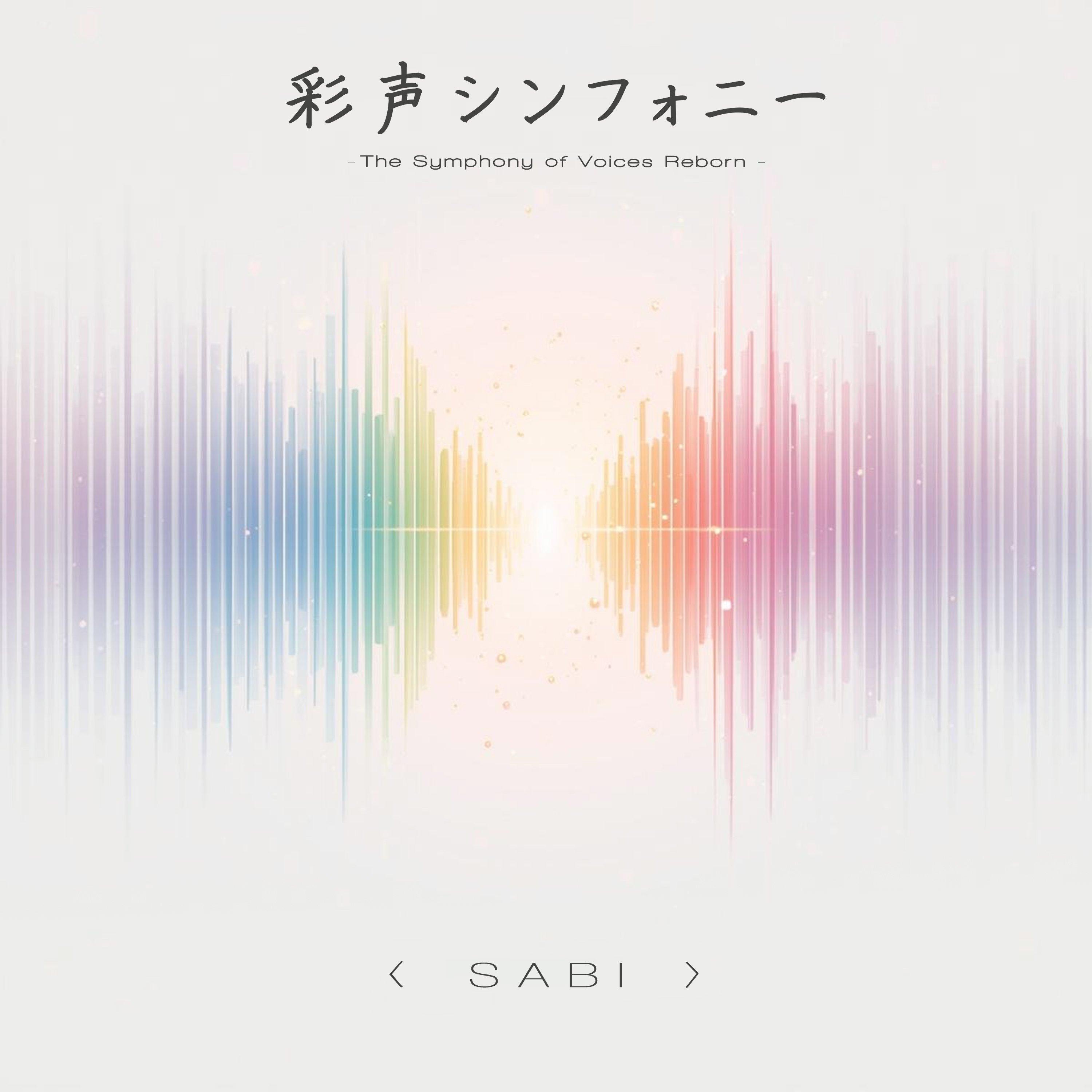 An abstract image illustrating sound waves in varying colors, with the title 'The Symphony of Voices Reborn' above and 'SABI' below.